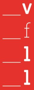 Logo des Verbandes der freien Lektorinnen und Lektoren, rotes Rechteck senkrecht mit den weißen Buchstaben v, f, l, l